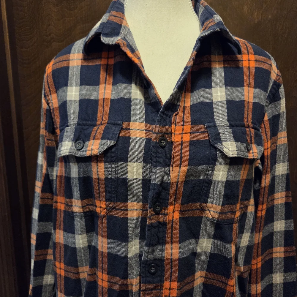 Old Navy Casual Plaid Shirt - Navy and Orange - Picture 3 of 10